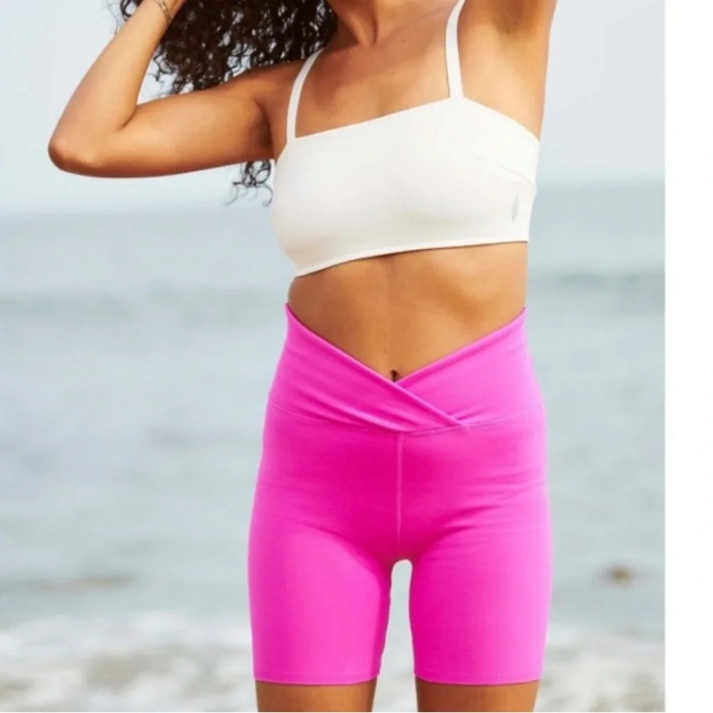 FREE PEOPLE MOVEMENT PINK CROSS WAIST BLAZE IT BIKE SHORTS